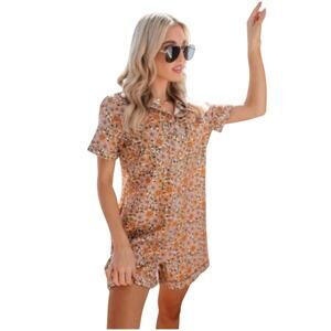 STORIA Women’s Pink and Orange Daisy Snap Front Romper size medium